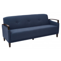 OSP Home Furnishings MST53-W17 Main Street Sofa in Indigo Fabric and Dark Espresso Finish Wood Accents